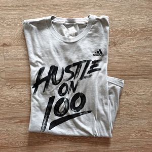 ADIDAS HUSTLE ON 100 three 3 stripes t shirt L